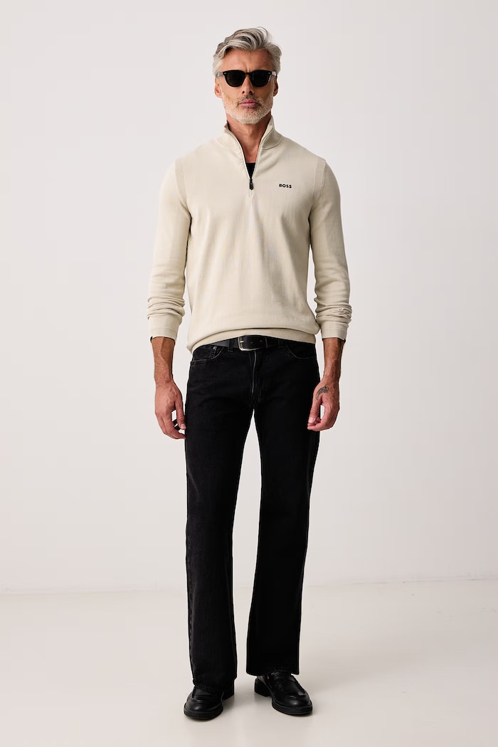 BOSS Green Sweter męski bawełniany KN_Ever-X QZ 50556146 beżowy AW26