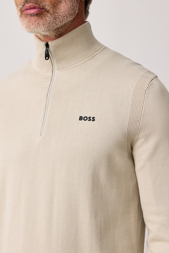 Sweter męski bawełniany KN_Ever-X QZ BOSS Green 50556146 beżowy