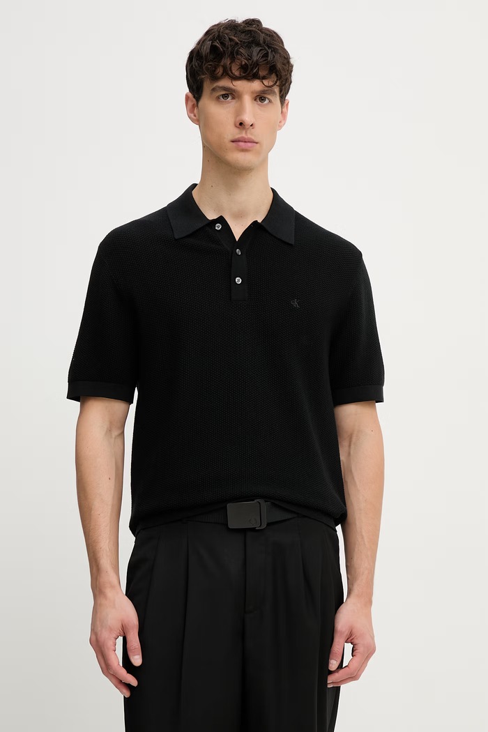 Calvin Klein polo swetrowe męskie bawełniane czarny LV04LG313G