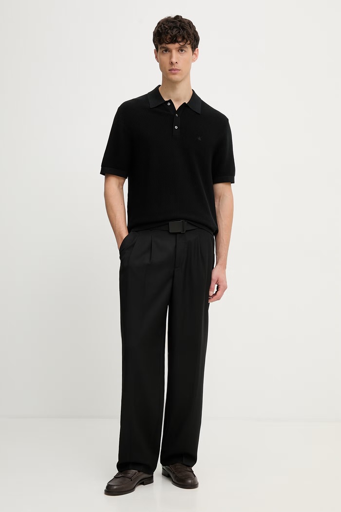 Calvin Klein polo swetrowe męskie bawełniane LV04LG313G czarny AW26