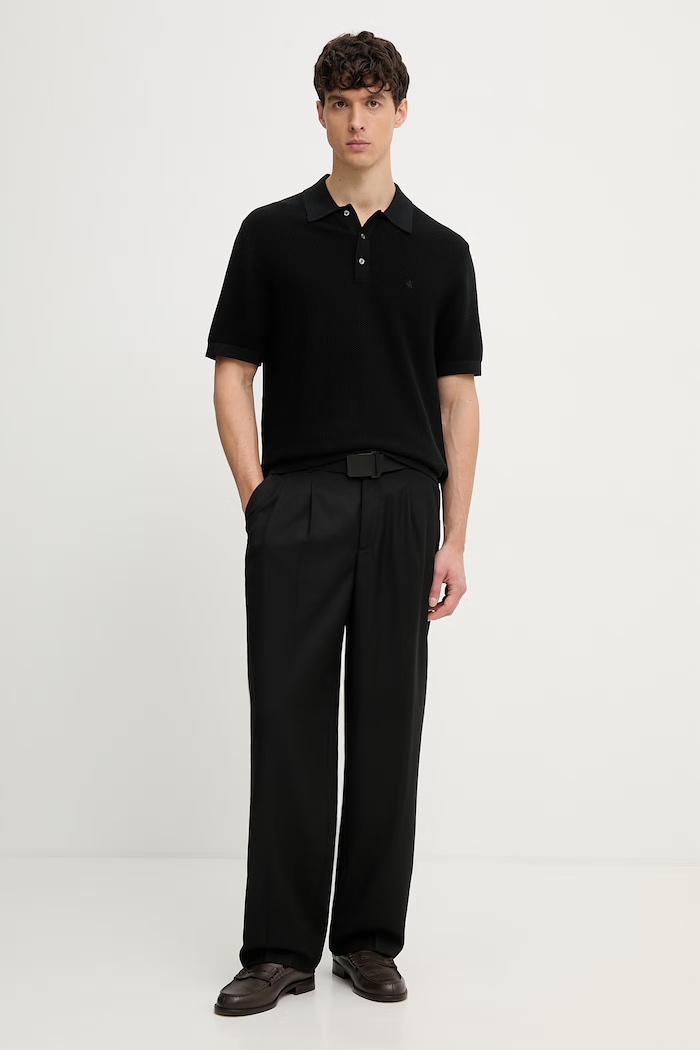 Calvin Klein polo swetrowe męskie bawełniane LV04LG313G czarny AW26