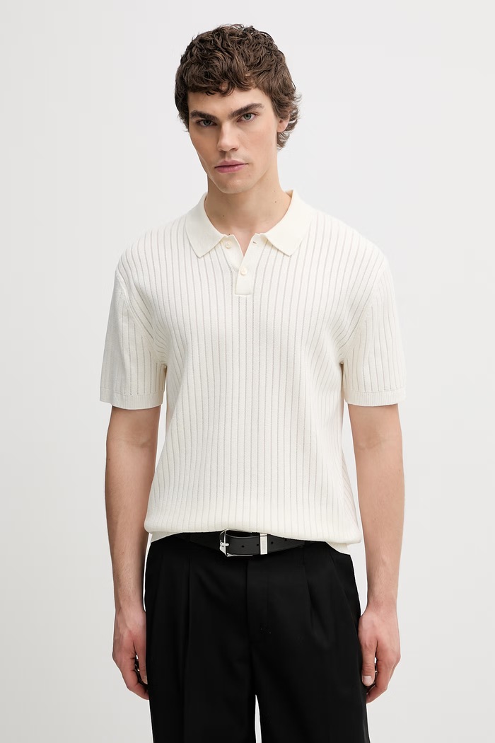 Calvin Klein úpletové polo tričko pánske s viskózou béžová LV04LG304G