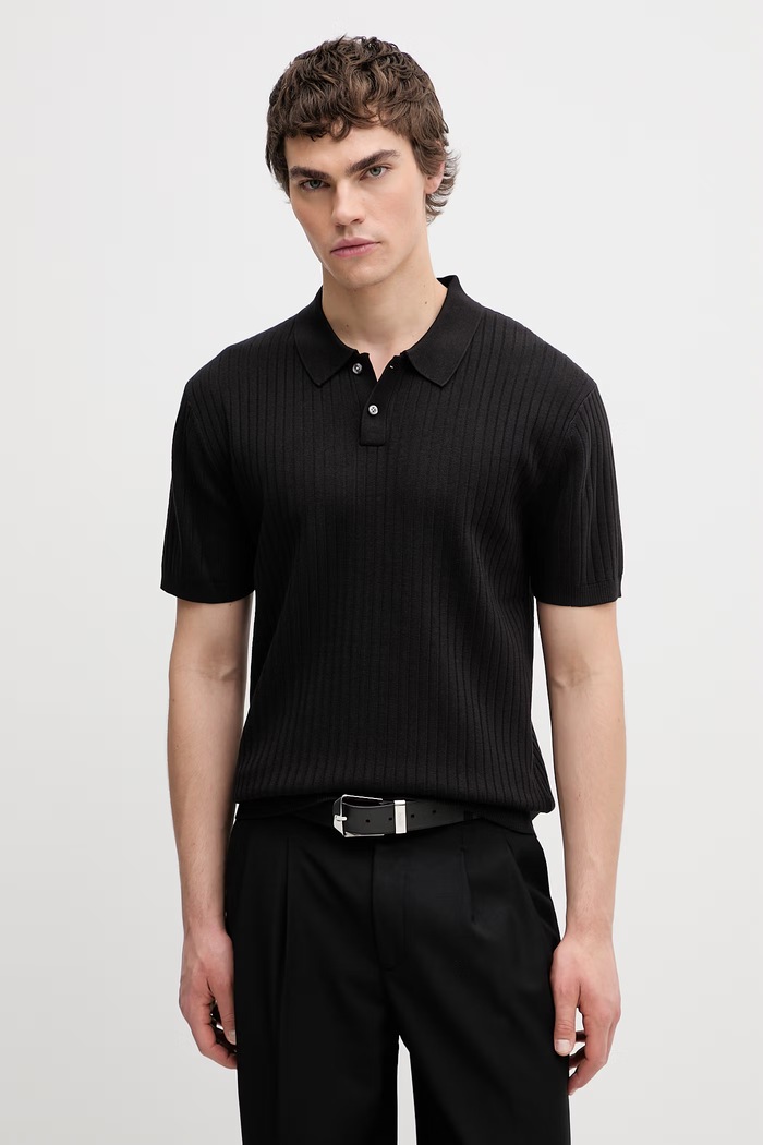 Calvin Klein polo swetrowe męskie z wiskozą czarny LV04LG304G