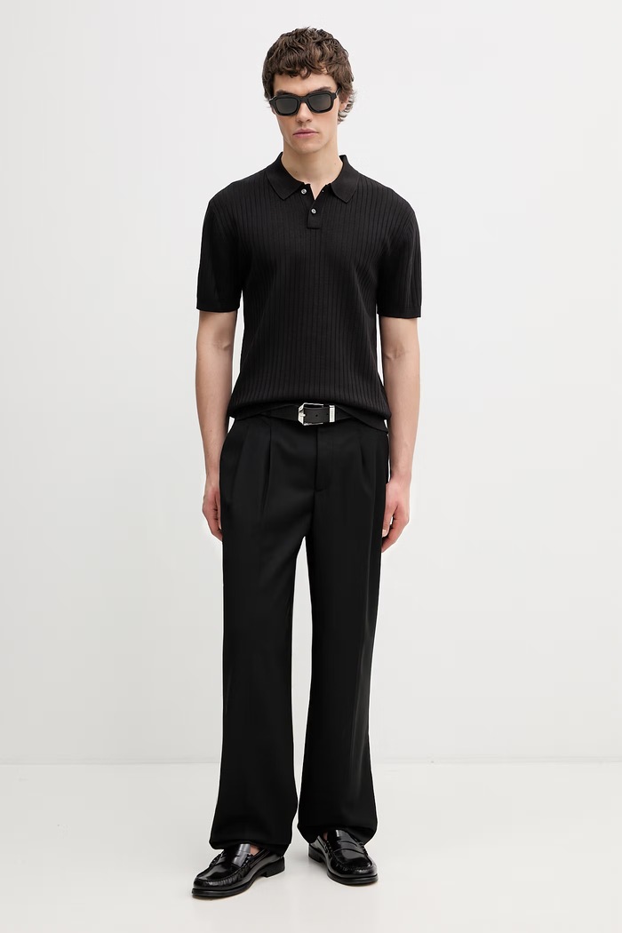Calvin Klein polo swetrowe męskie z wiskozą LV04LG304G czarny AW26