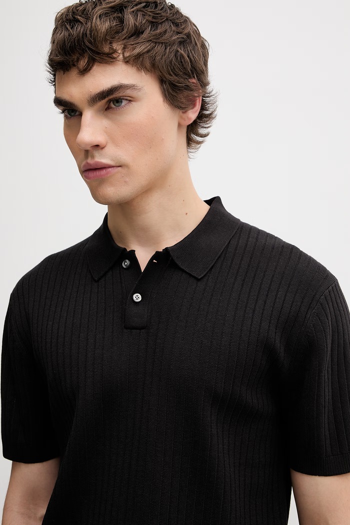 Calvin Klein polo swetrowe męskie z wiskozą czarny LV04LG304G