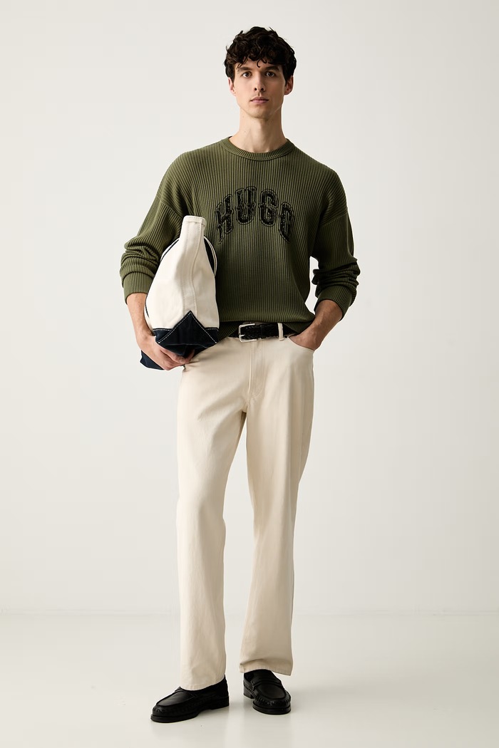 HUGO Blue sweter męski bawełniany Showdy 50564233 zielony AW26