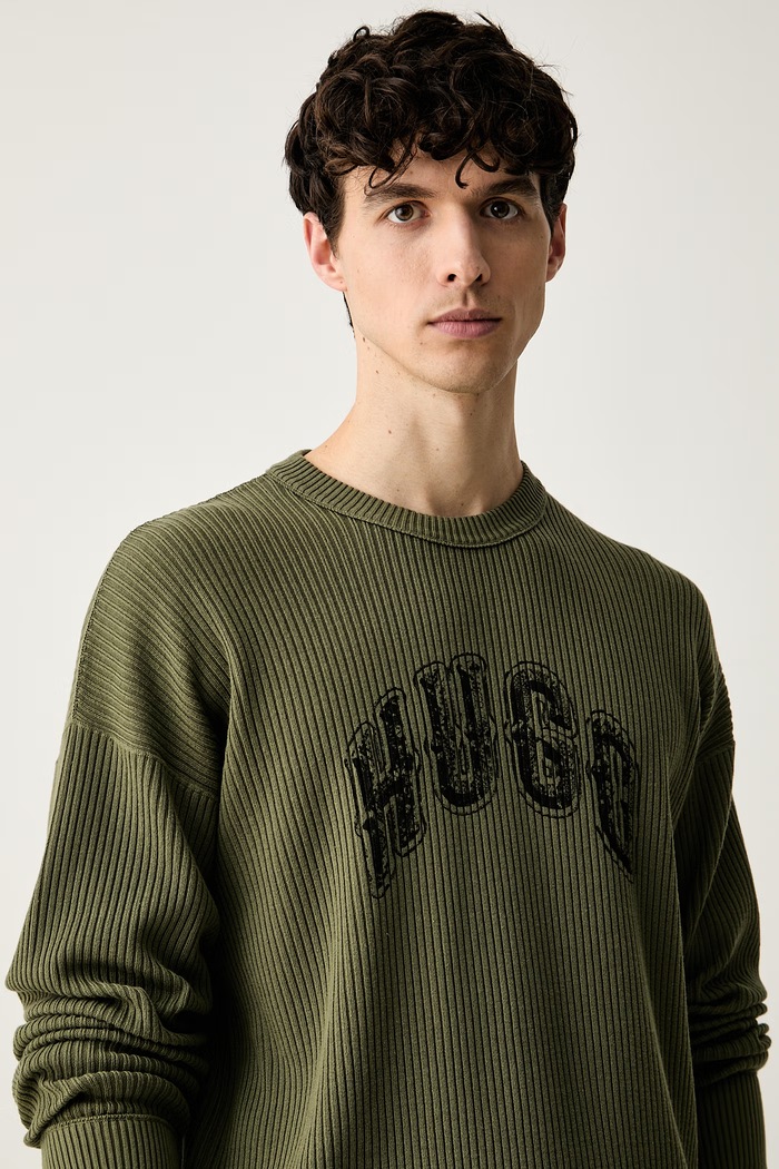 HUGO Blue sweter męski bawełniany Showdy zielony 50564233