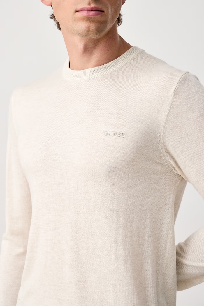 Sweter męski z dodatkiem jedwabiu MARCOS Guess M6YR07.Z0912 beżowy