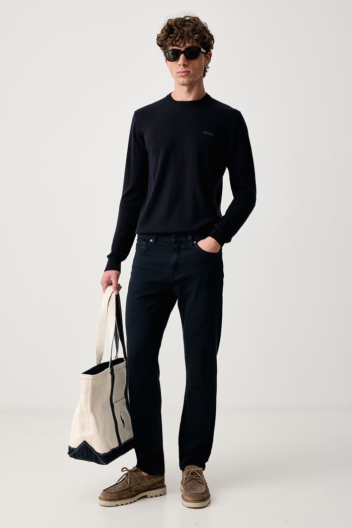 Guess Sweter męski z dodatkiem jedwabiu MARCOS M6YR07.Z0912 granatowy AW26