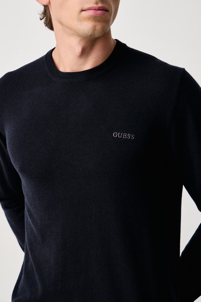 Sweter męski z dodatkiem jedwabiu MARCOS Guess M6YR07.Z0912 granatowy