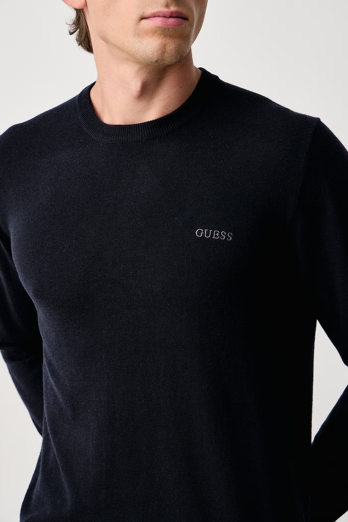 Sweter męski z dodatkiem jedwabiu MARCOS Guess M6YR07.Z0912 granatowy