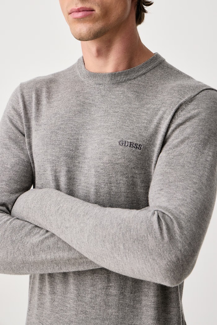 Sweter męski z dodatkiem jedwabiu MARCOS Guess M6YR07.Z0912 szary