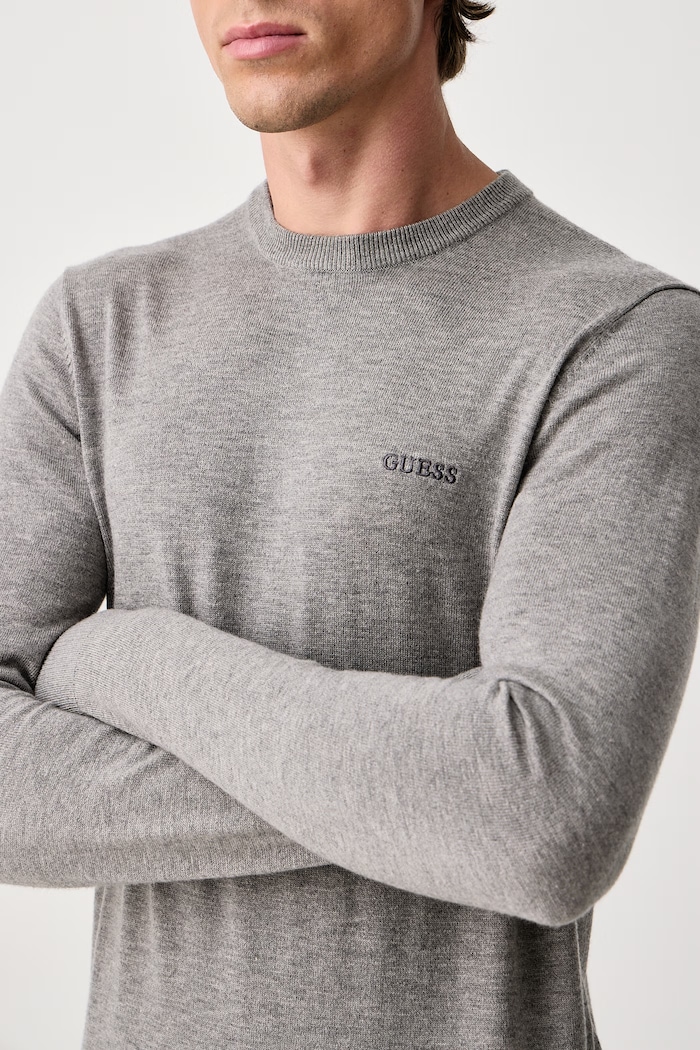 Sweter męski z dodatkiem jedwabiu MARCOS Guess M6YR07.Z0912 szary