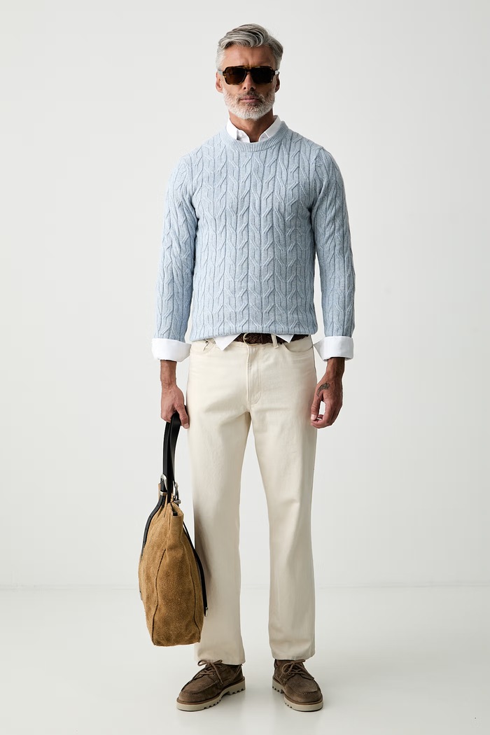 Hackett London sweter męski z dodatkiem kaszmiru HM7000214 niebieski AW26