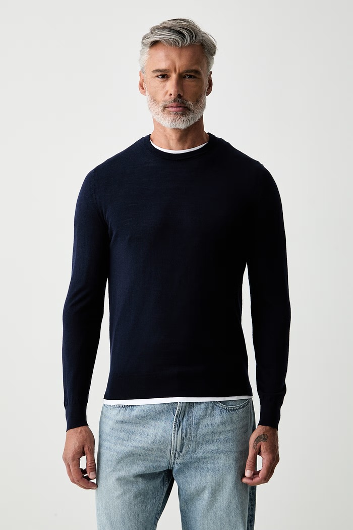 Hackett London sweter męski z wełny merino granatowy HM7000204
