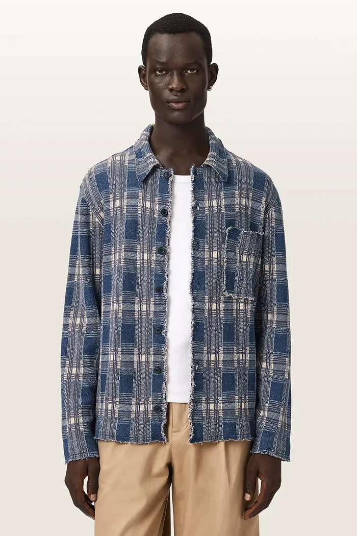 AllSaints kardigan męski z lnem SOLMAR niebieski M047KE