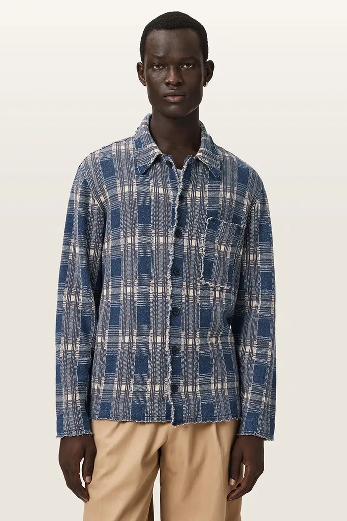 AllSaints kardigan męski z lnem SOLMAR niebieski M047KE