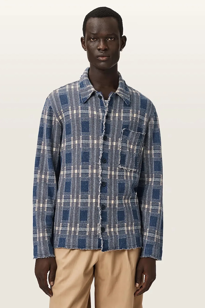 AllSaints kardigan męski z lnem SOLMAR niebieski M047KE