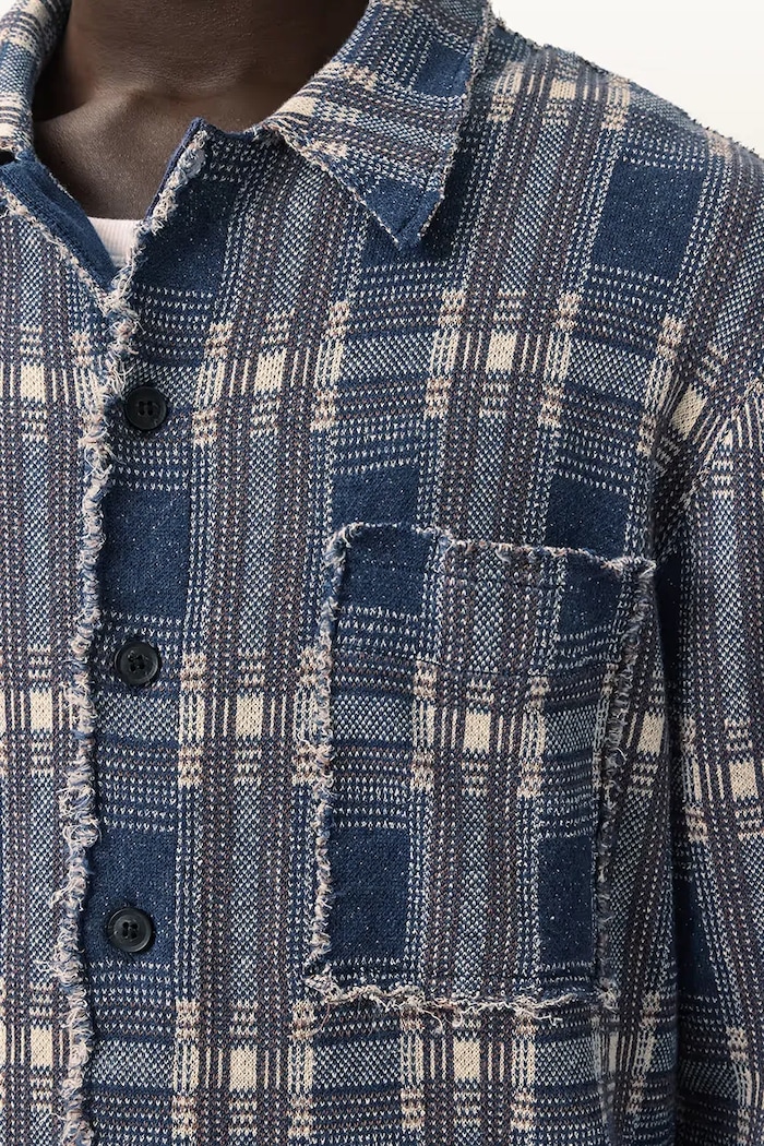 AllSaints kardigan męski z lnem SOLMAR M047KE niebieski