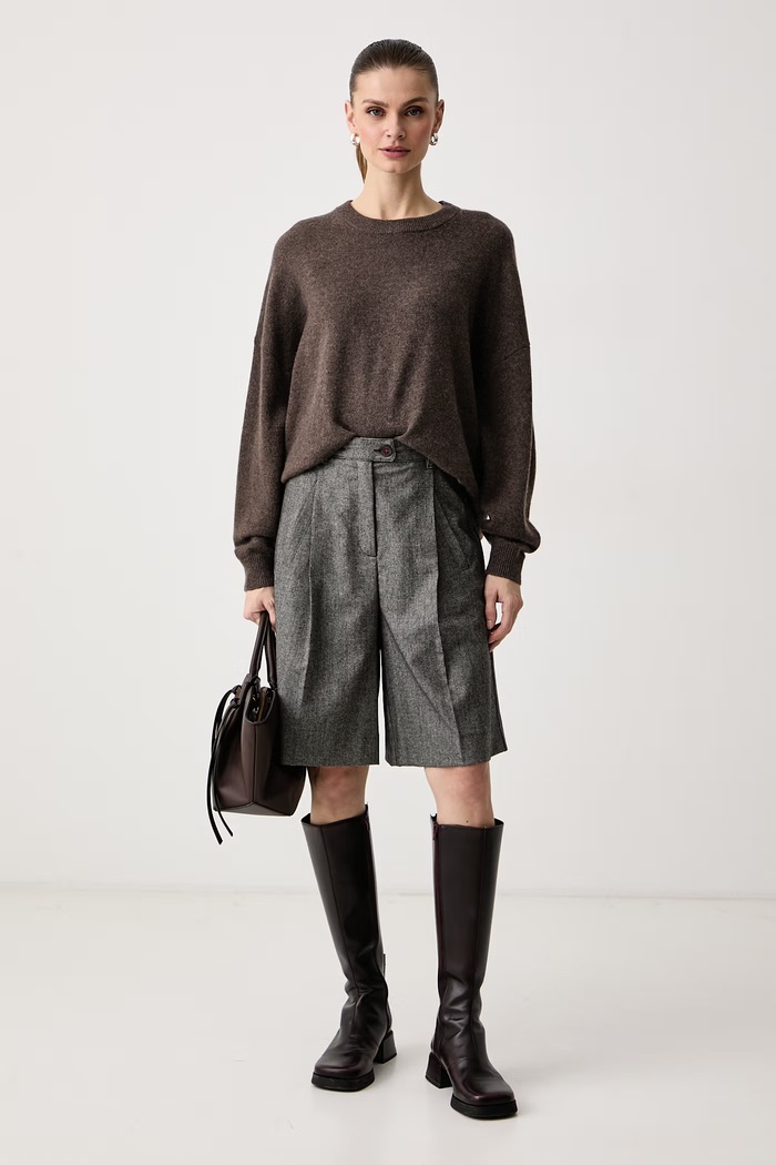 Max&Co. Szorty damskie z dodatkiem wełny TACCO 2626146024200 szary AW26