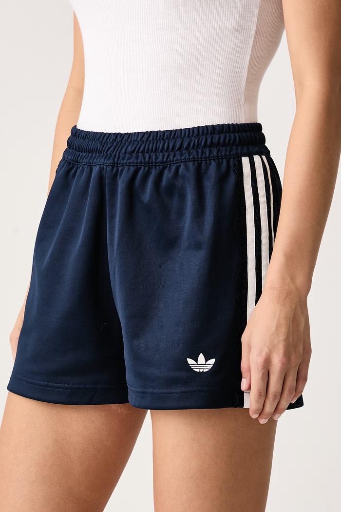 Pantaloni scurți de trening pentru femei cu bumbac Lace Injection adidas Originals LG4269 bleumarin