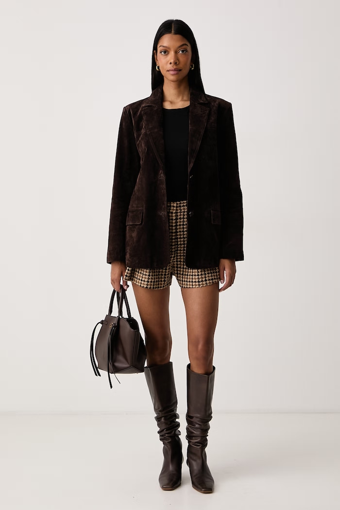 Twinset Къс панталон дамски с добавена вълна 262TT2131 кафяв AW26
