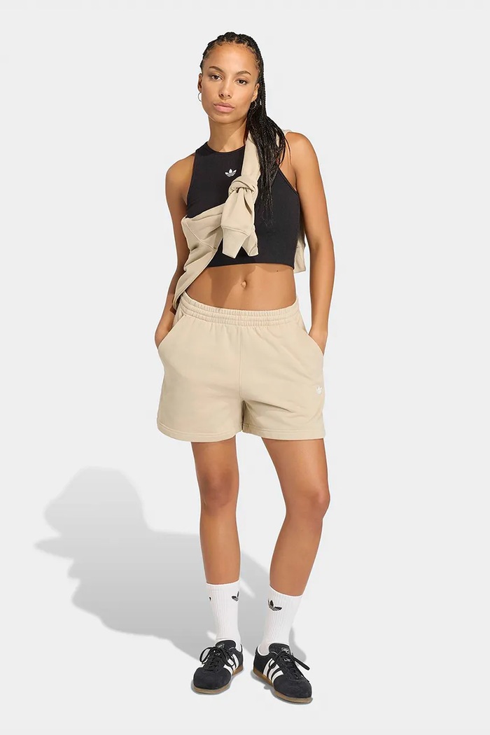 Ρούχα adidas Originals Σορτς επίσημα γυναικεία βαμβακερά Essentials KT4726 μπεζ