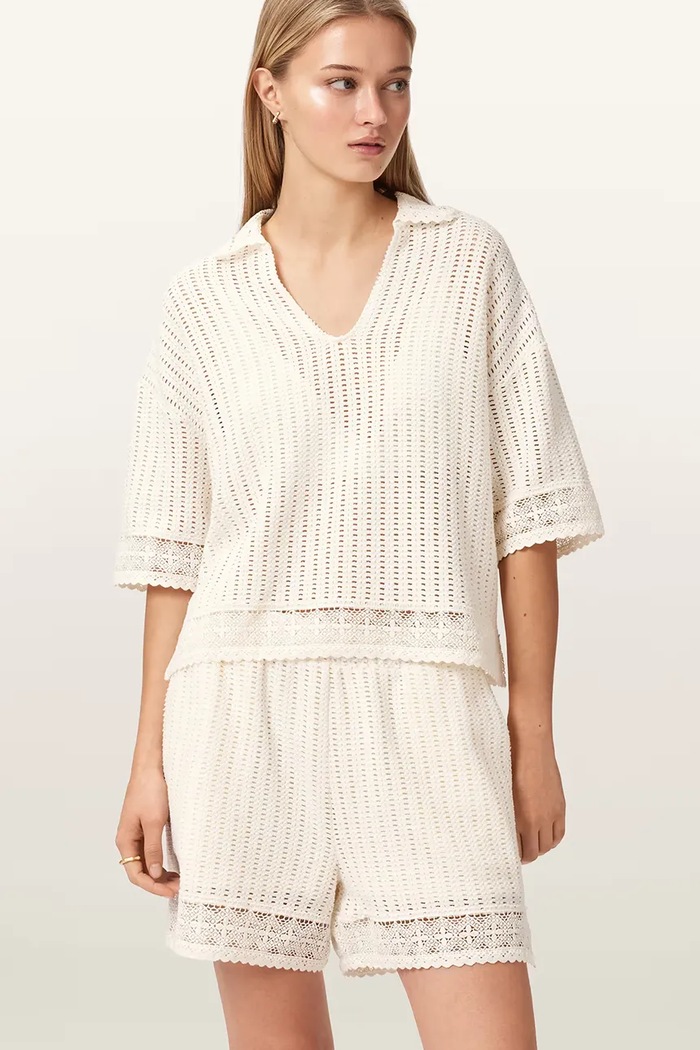 AllSaints pantaloni scurți pentru femei, cu bumbac ELMA bej W043TE
