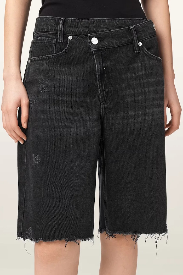 AllSaints pantaloni scurți pentru femei, din denim AKI negru W054EE