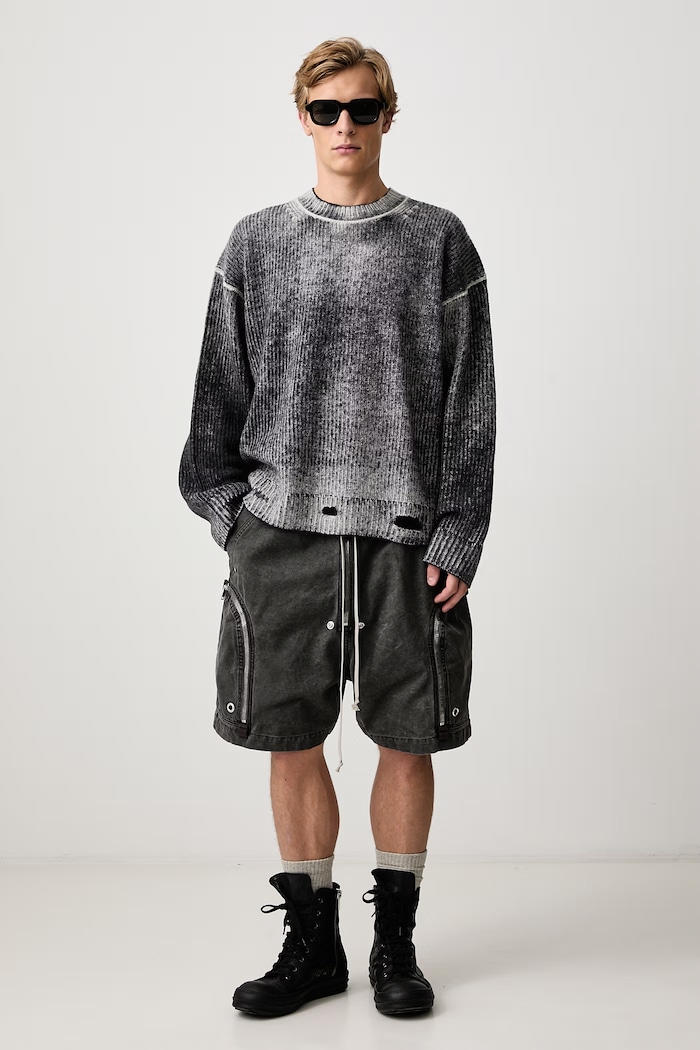 Rick Owens DRKSHDW Bauhaus pantaloni scuți cargo din bumbac pentru bărbați DU02F6389.CVG gri AW26
