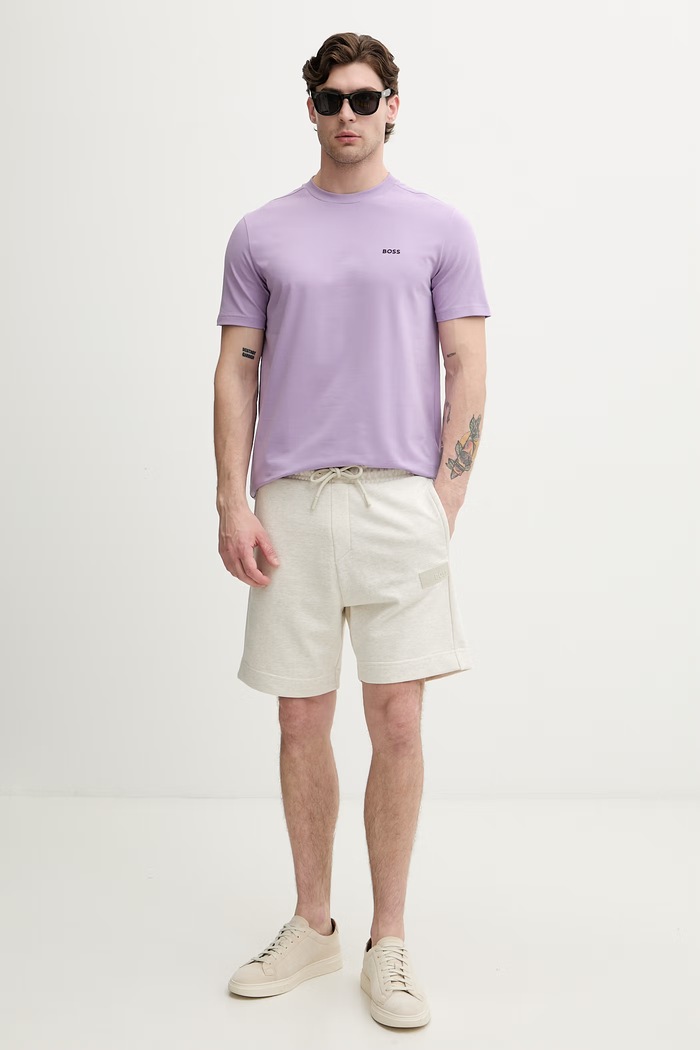 BOSS Green szorty dresowe męskie z bawełną JT_Shorts 50564105 beżowy AW26