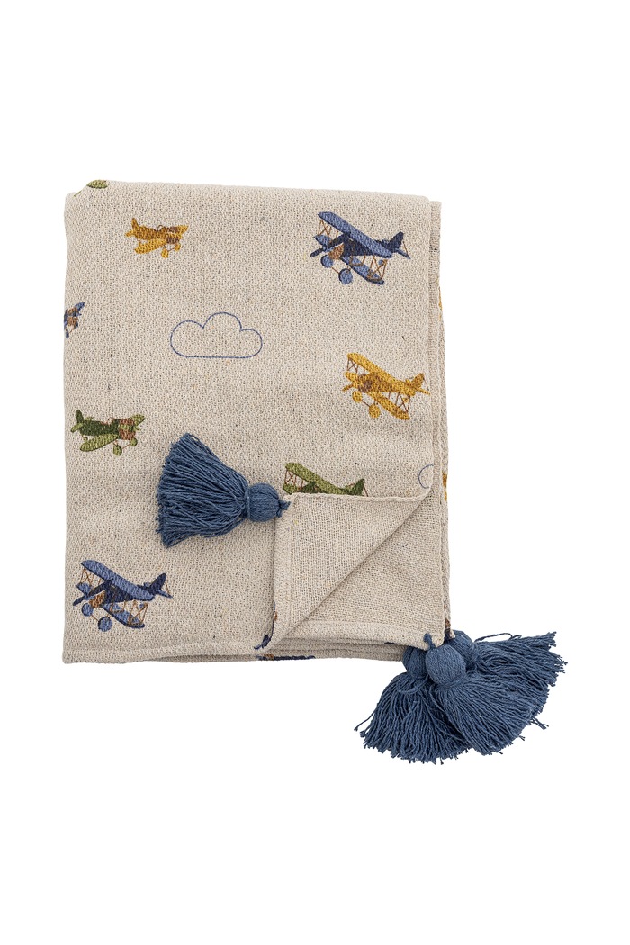 Bloomingville MINI Koc dziecięcy z bawełną Plane Throw 82062743 beżowy AW26