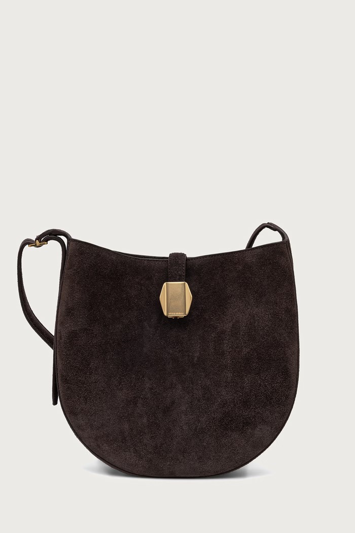 Officine Generale Чанта тип хобо дамска от велур HOBO кафяв MARWBAG011