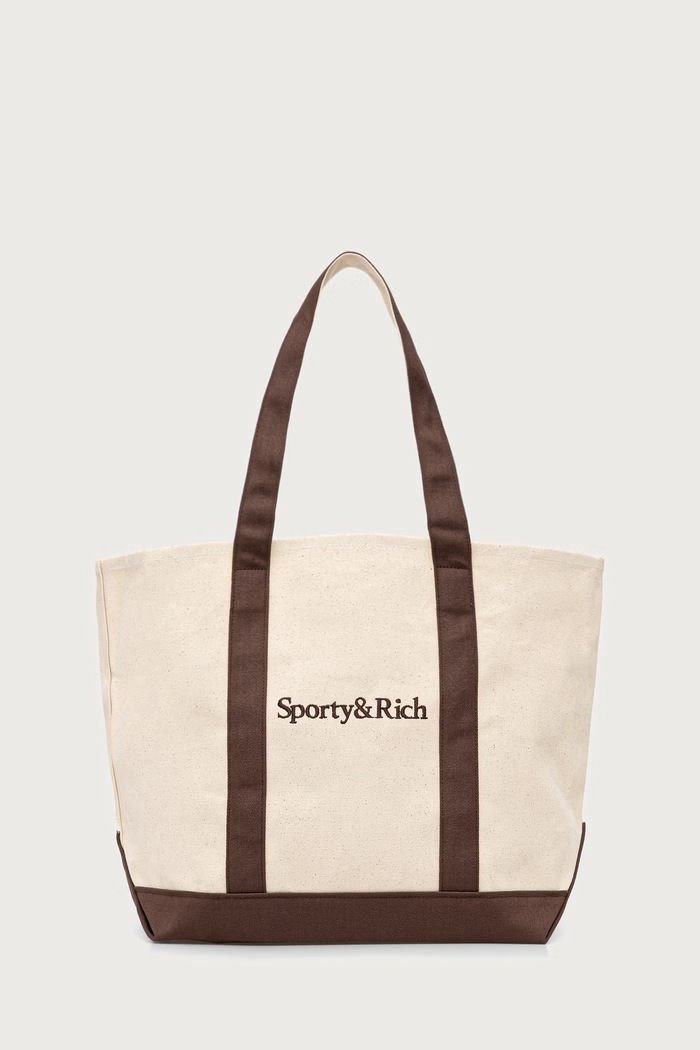 Sporty & Rich Serif Logo torebka shopper damska bawełniana beżowy BA00683300BE33