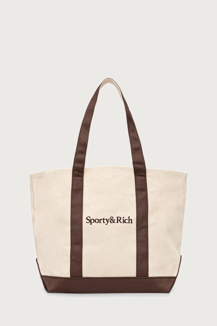 Sporty & Rich Serif Logo torebka shopper damska bawełniana beżowy BA00683300BE33