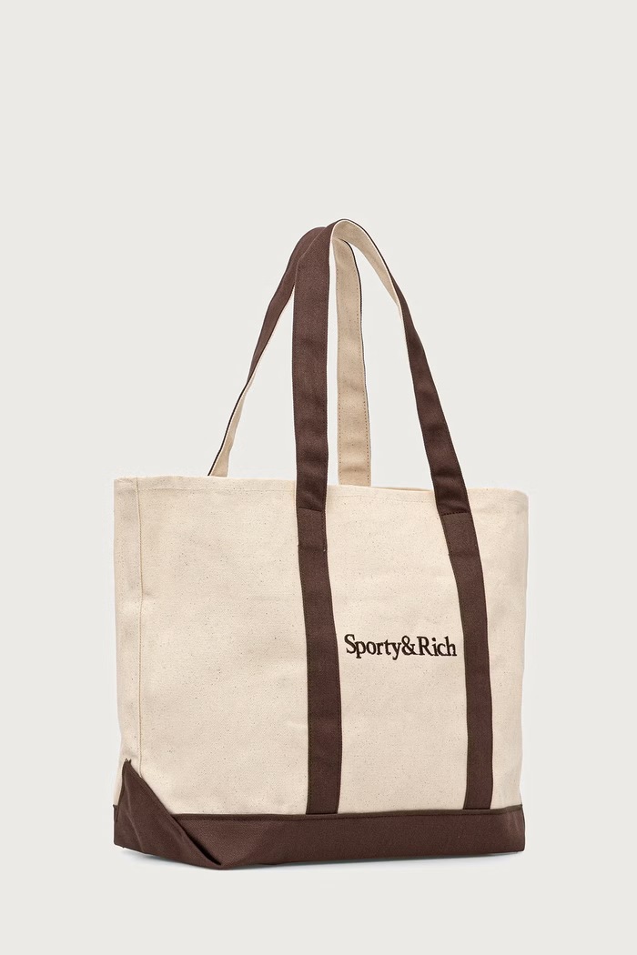 Sporty & Rich Serif Logo torebka shopper damska bawełniana BA00683300BE33 beżowy AW26