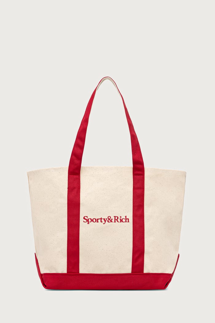 Sporty & Rich Serif Logo Medium torebka shopper damska bawełniana beżowy BA00685300BE27