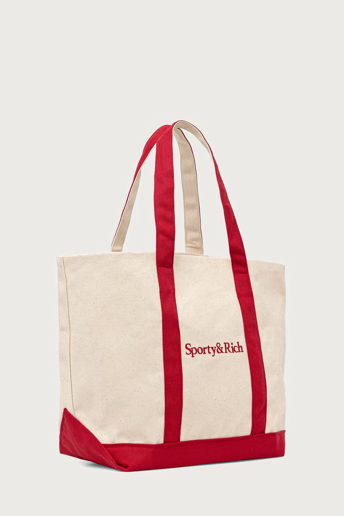 Sporty & Rich Serif Logo Medium torebka shopper damska bawełniana BA00685300BE27 beżowy AW26