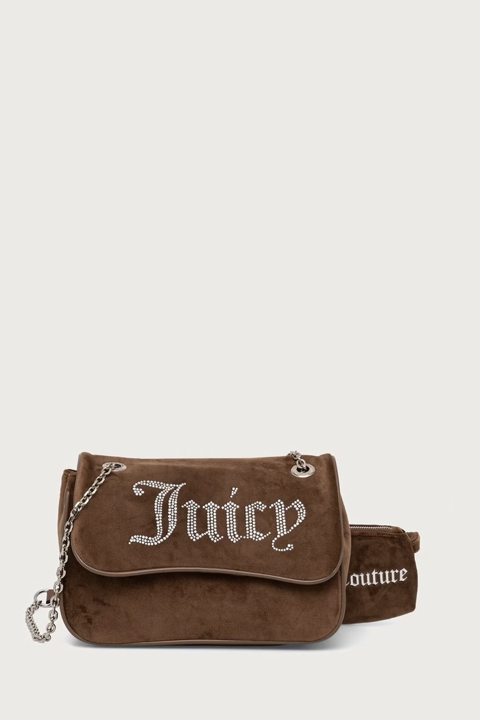 Juicy Couture Torebka crossbody damska welurowa KIMBERLY brązowy BIJQL99CKWZC