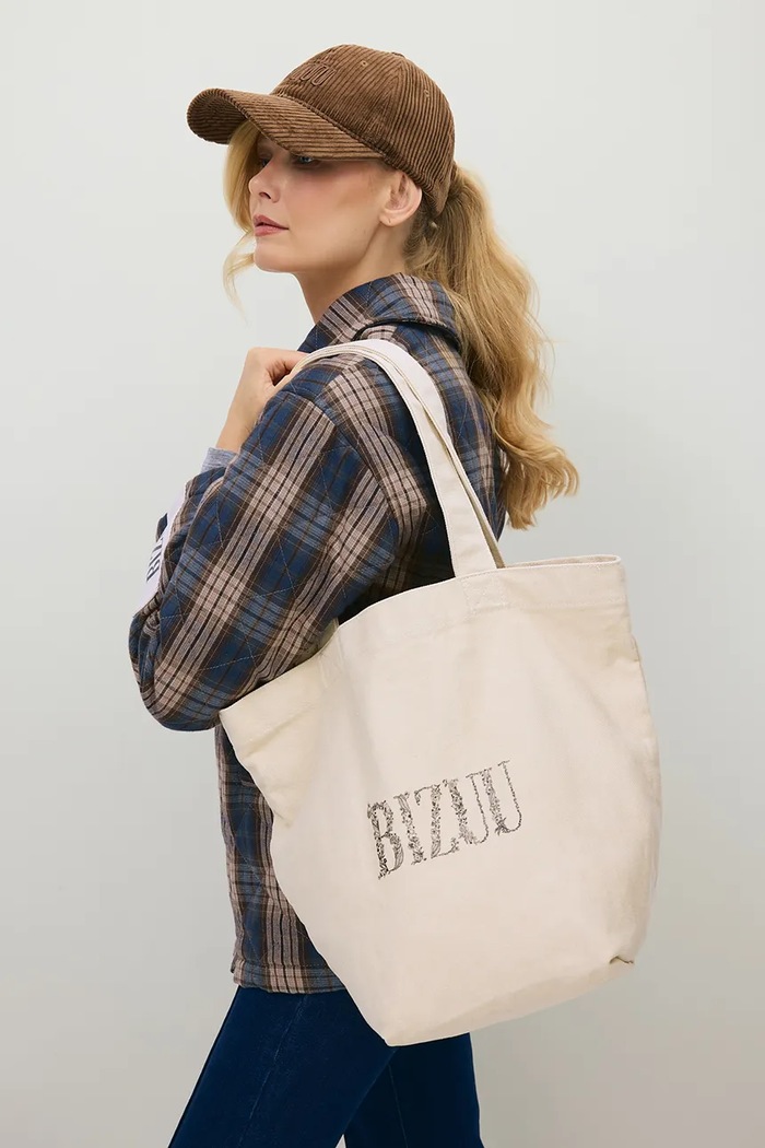 BIZUU Torebka shopper damska bawełniana LUNE beżowy LUNE.BEZOWY