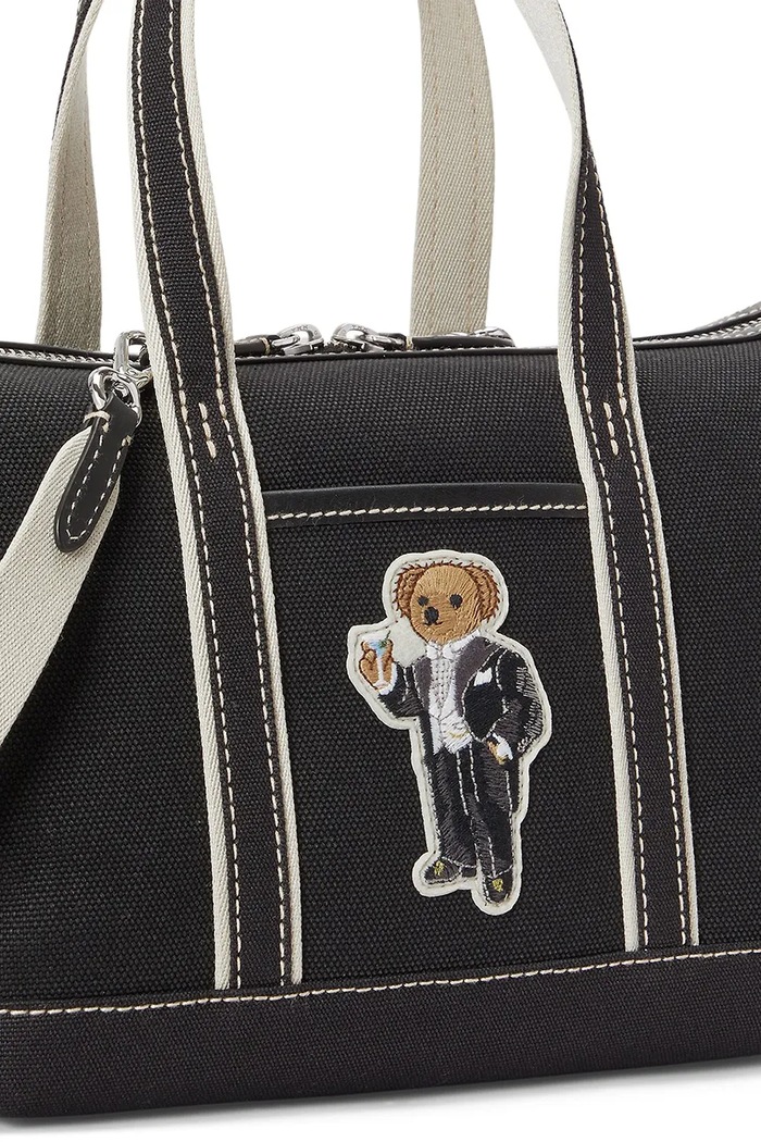 Torebka shopper damska z bawełną Polo Ralph Lauren 428P18488 czarny