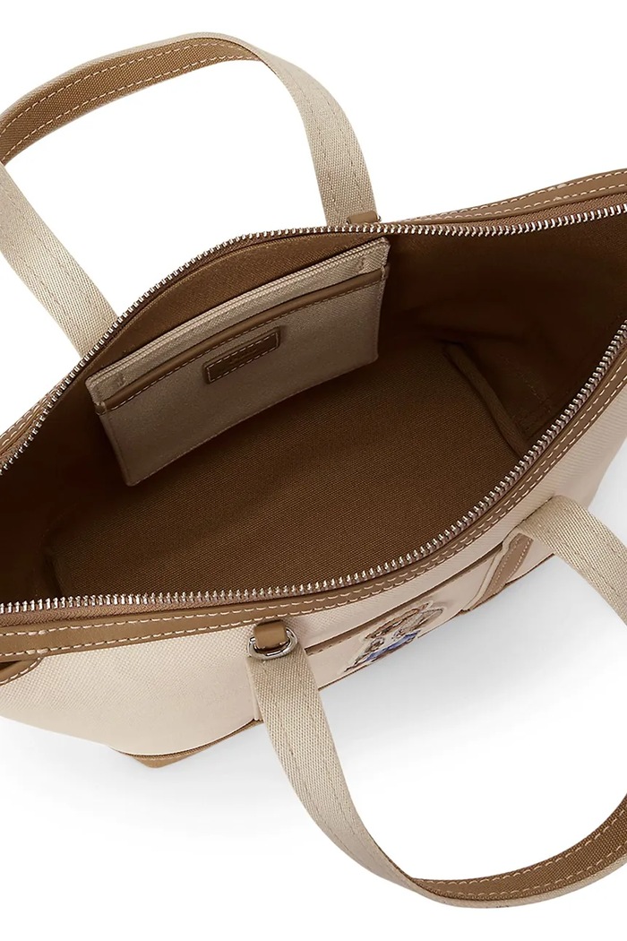 Torebka shopper damska z bawełną Polo Ralph Lauren beżowy 428P18486