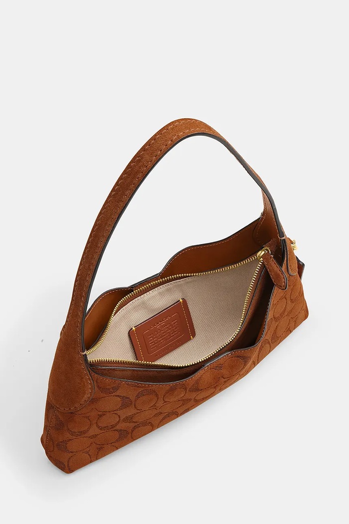Torebka hobo damska zamszowa Brooklyn Shoulder Bag 26 Coach brązowy CFT23