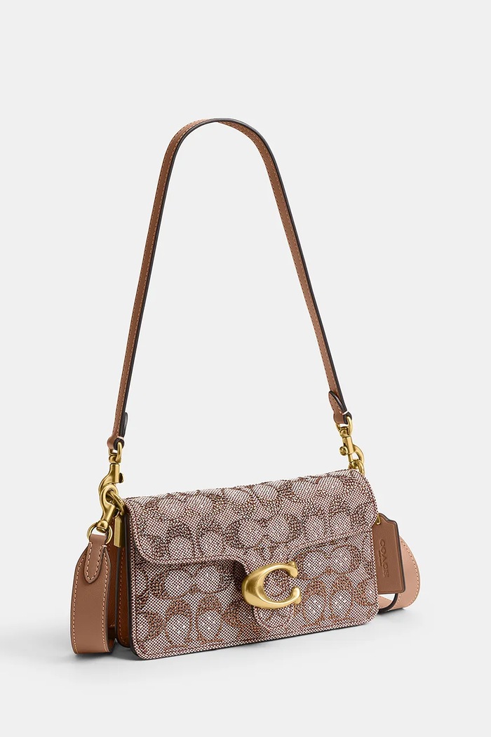Akcesoria Coach Torebka damska Crystal Signature Soft Tabby 20 CFQ99 beżowy