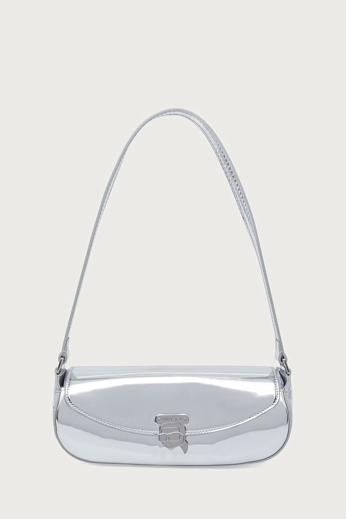 Karl Lagerfeld Baguette γυναικεία δερμάτινη ασημί B4W30115