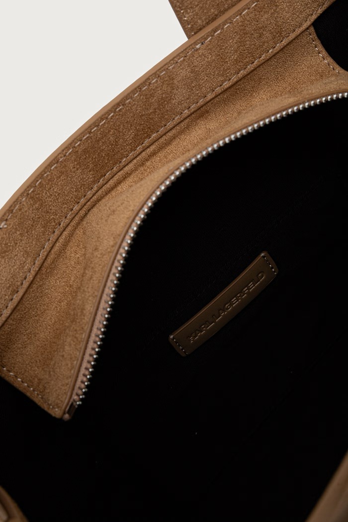 Torebka shopper damska z imitacji zamszu K/RSG Karl Lagerfeld brązowy B4W30373