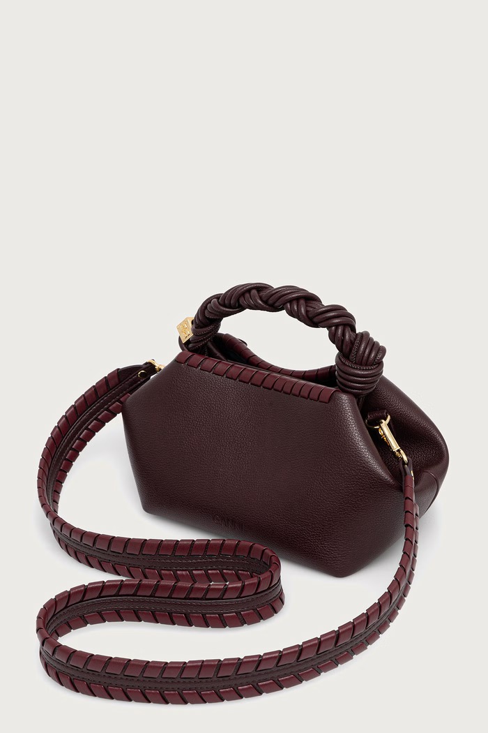 Akcesoria GANNI Bou Small Tressé torebka crossbody damska z imitacji skóry C2100052 bordowy