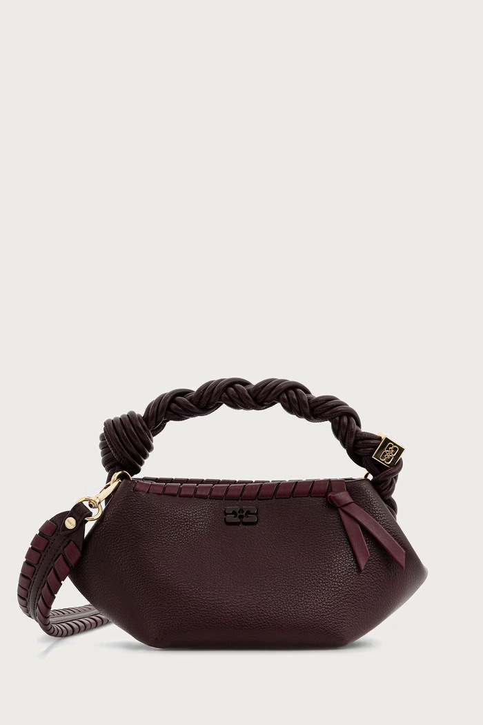 GANNI Bou Mini Tressé torebka crossbody damska z imitacji skóry bordowy C2100038