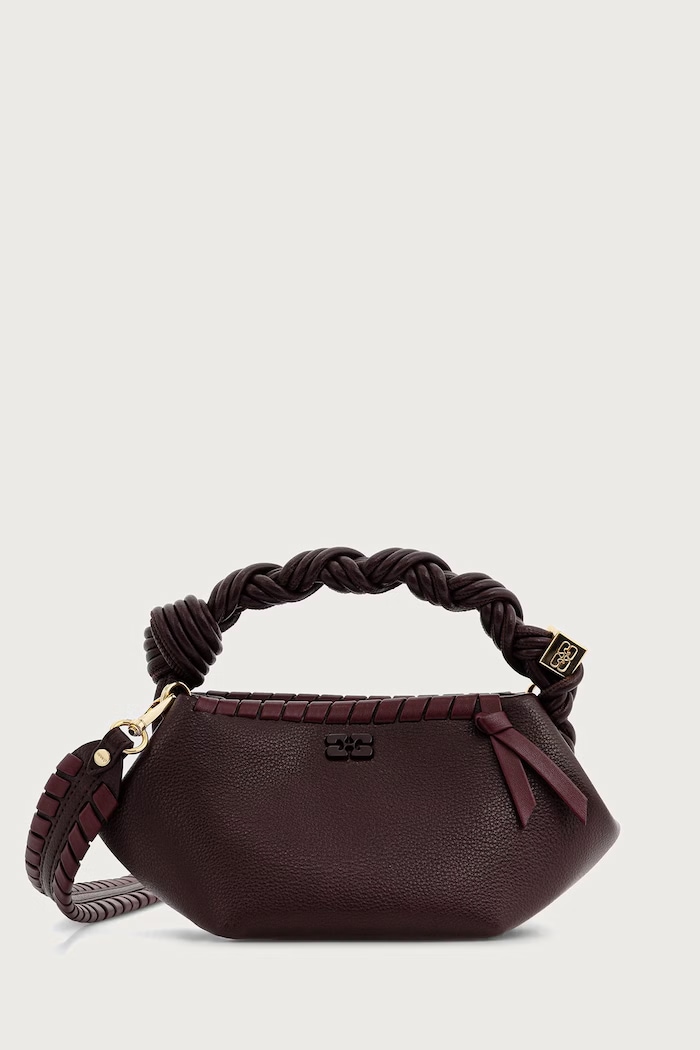 GANNI Bou Mini Tressé torebka crossbody damska z imitacji skóry bordowy C2100038
