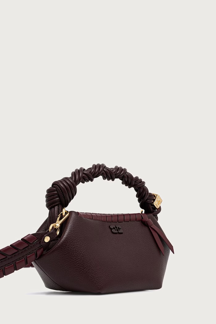 GANNI Bou Mini Tressé torebka crossbody damska z imitacji skóry C2100038 bordowy AW26